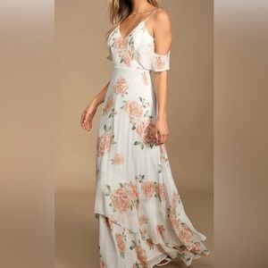 Lulu's Cream and Pink Floral Maxi Dress